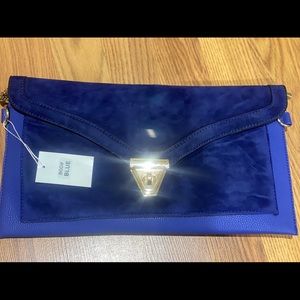 Blue leather/suede clutch